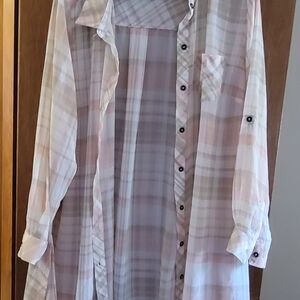 Plaid Sheer Button-Up Shirt
